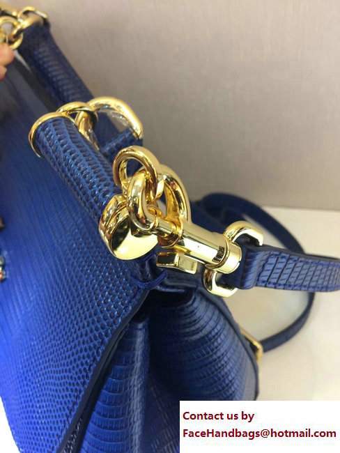 Dolce  &  Gabbana Crystal Logo Sicily Top Handle Bag Lizard Pattern Blue 2017